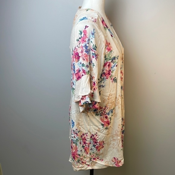 𝅺My Story Cream Floral Open Front Kimono Sz Medium - Picture 2 of 6